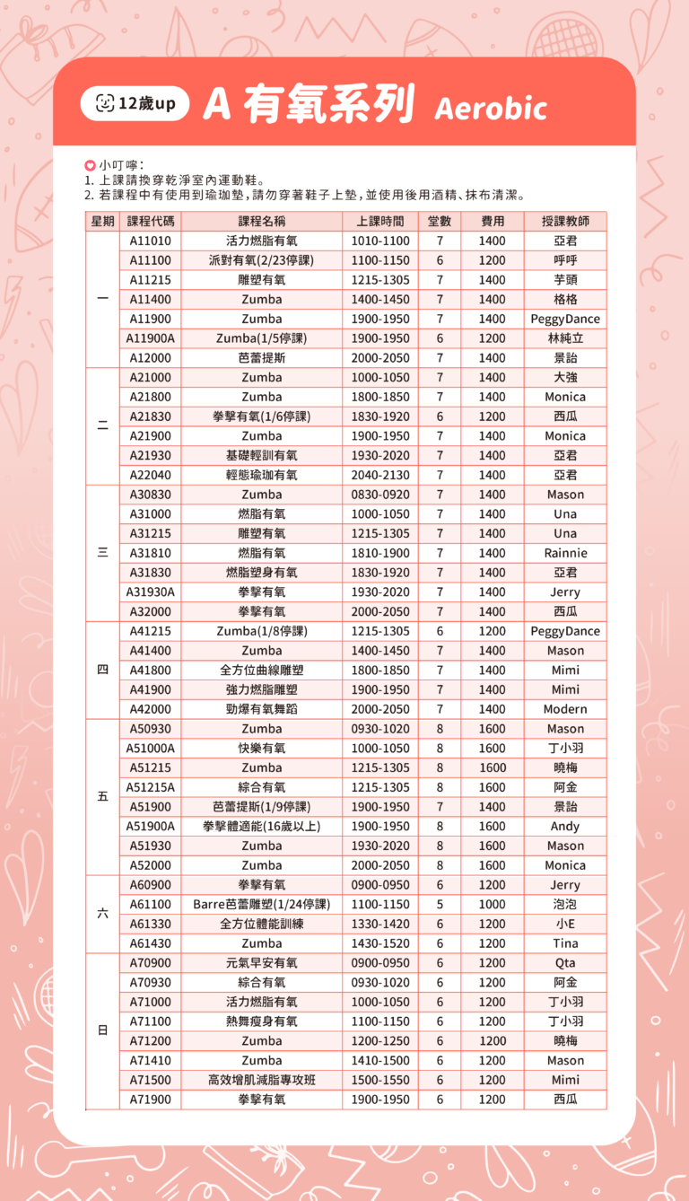 臺北市信義運動中心115年1-2月課程