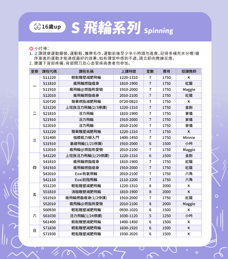 臺北市信義運動中心115年1-2月課程