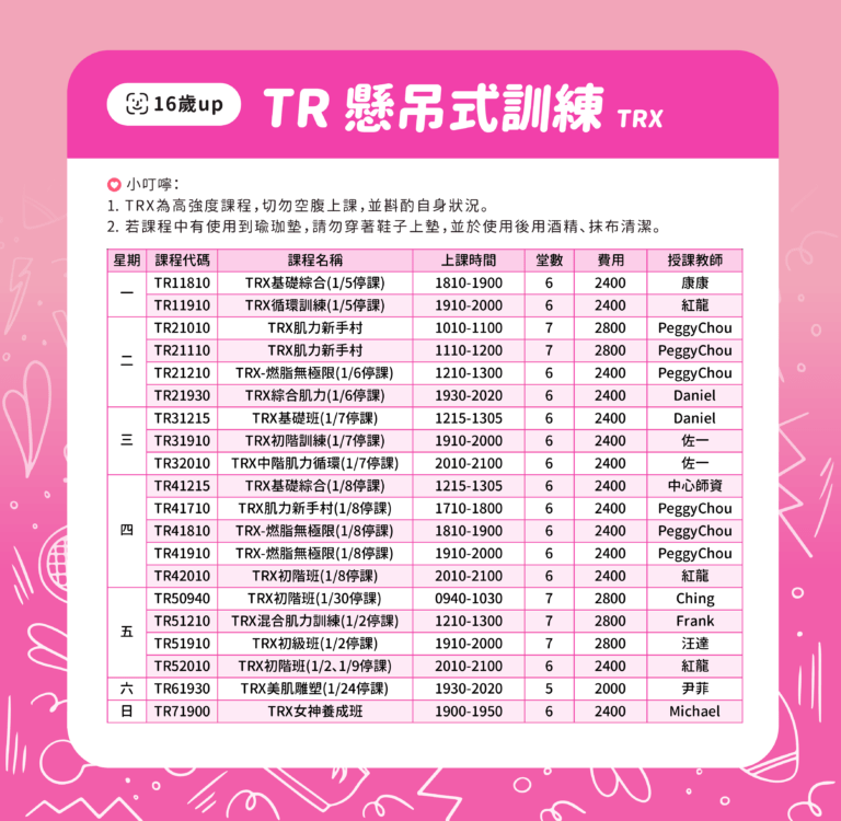 臺北市信義運動中心115年1-2月課程