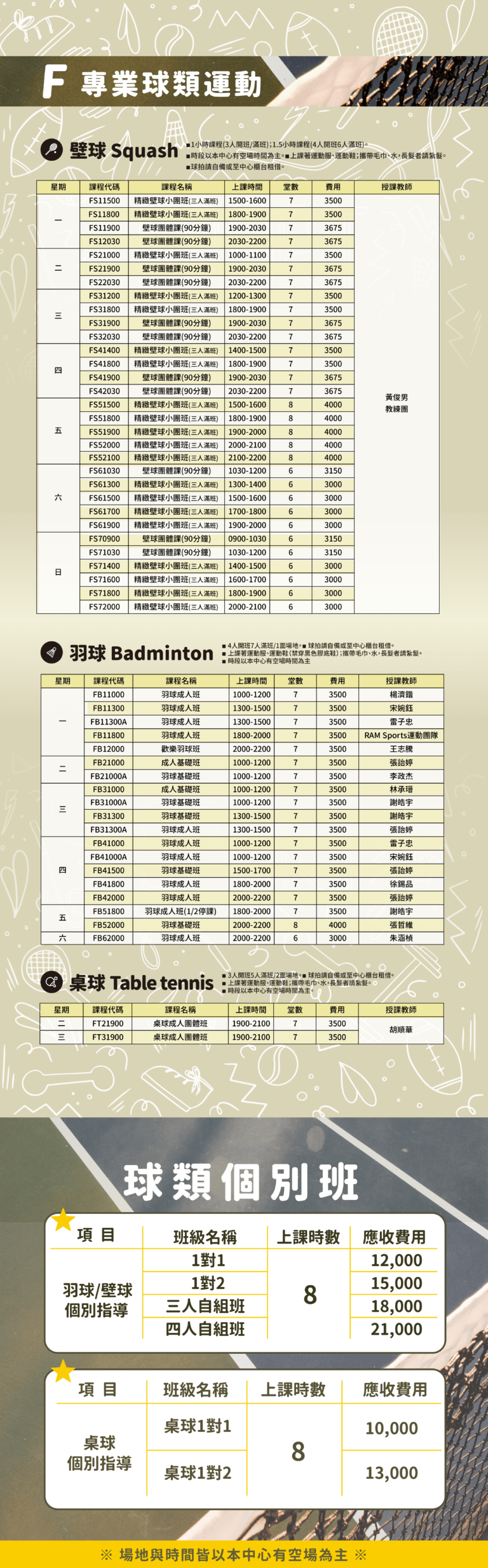 臺北市信義運動中心115年1-2月課程